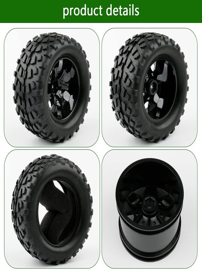 Rchobbytop 4pcs 12mm Hex RC Wheels and Tires Rubber Tires Set for 1/10 Off Road Monster Truck Volcano Epx/Pro Volcano S30 Stampede HSP 94108 94111 94188 94701 with Drive Hub Adapters Lock Nuts and Wrench, Black - Image 4